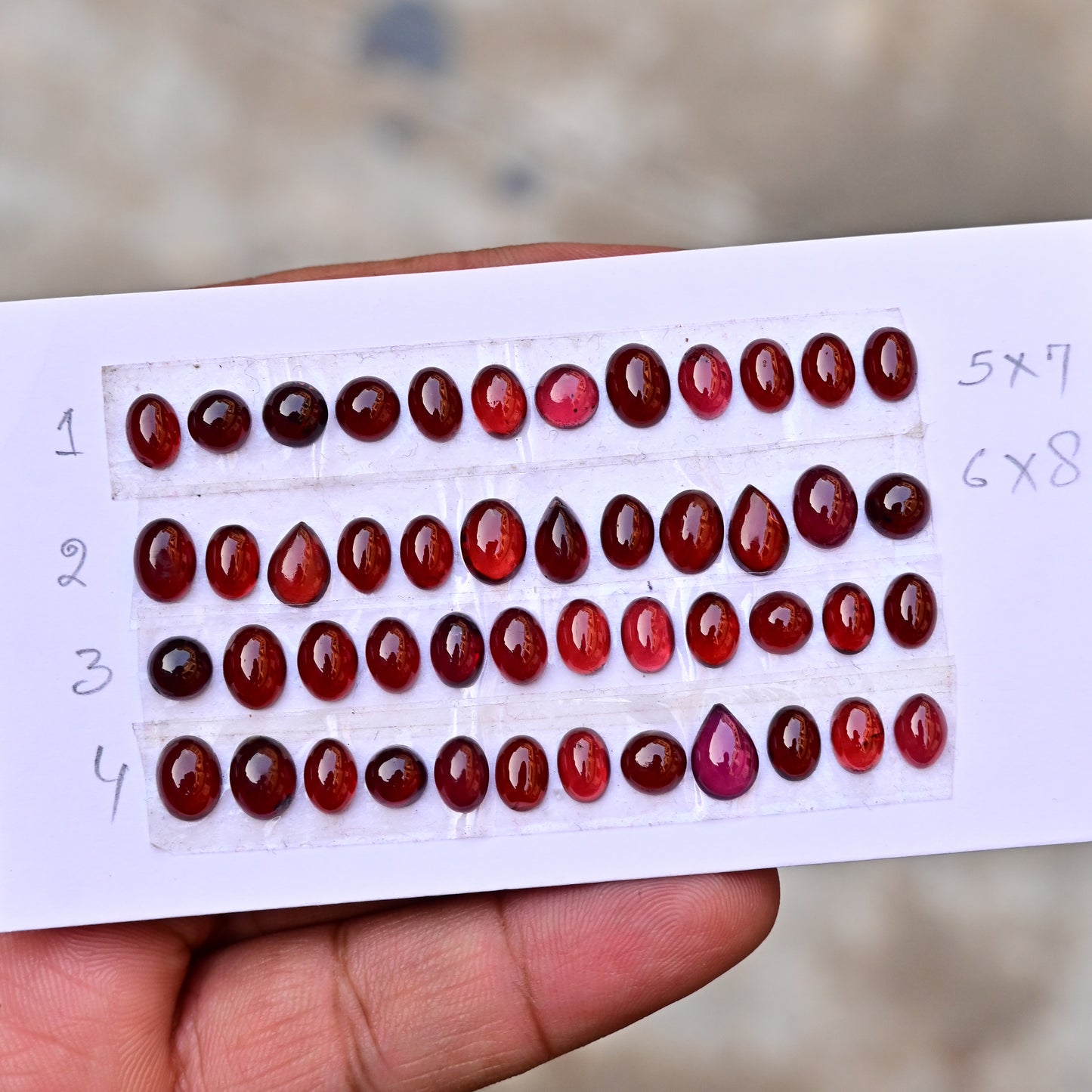 Mozambique Garnet smooth Cabochon 5x7mm - 6x8mm AA Grade Gemstone Strip- Total 12 Pcs in One