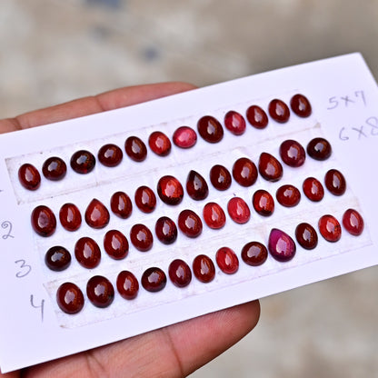 Mozambique Garnet smooth Cabochon 5x7mm - 6x8mm AA Grade Gemstone Strip- Total 12 Pcs in One