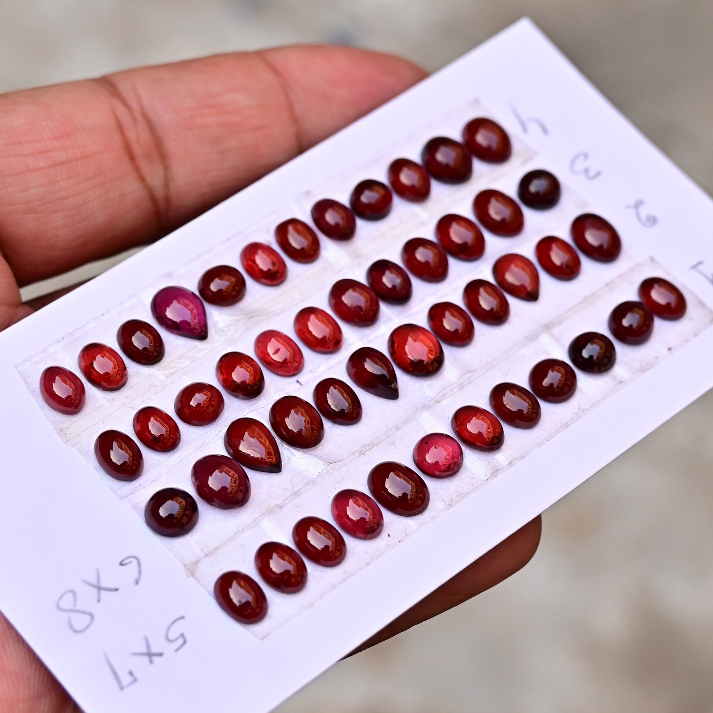 Mozambique Garnet smooth Cabochon 5x7mm - 6x8mm AA Grade Gemstone Strip- Total 12 Pcs in One