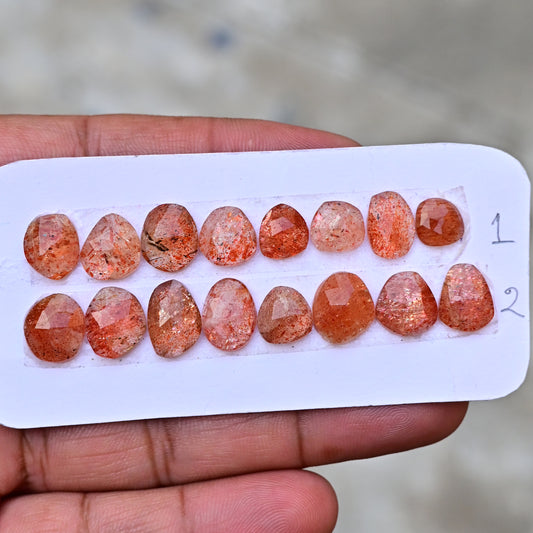 Sunstone Rosecut Cabochon Free Form Shape 7mm - 12mm AA Grade Strip -Total 8 Pcs in one strip