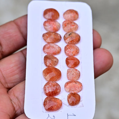 Sunstone Rosecut Cabochon Free Form Shape 7mm - 12mm AA Grade Strip -Total 8 Pcs in one strip