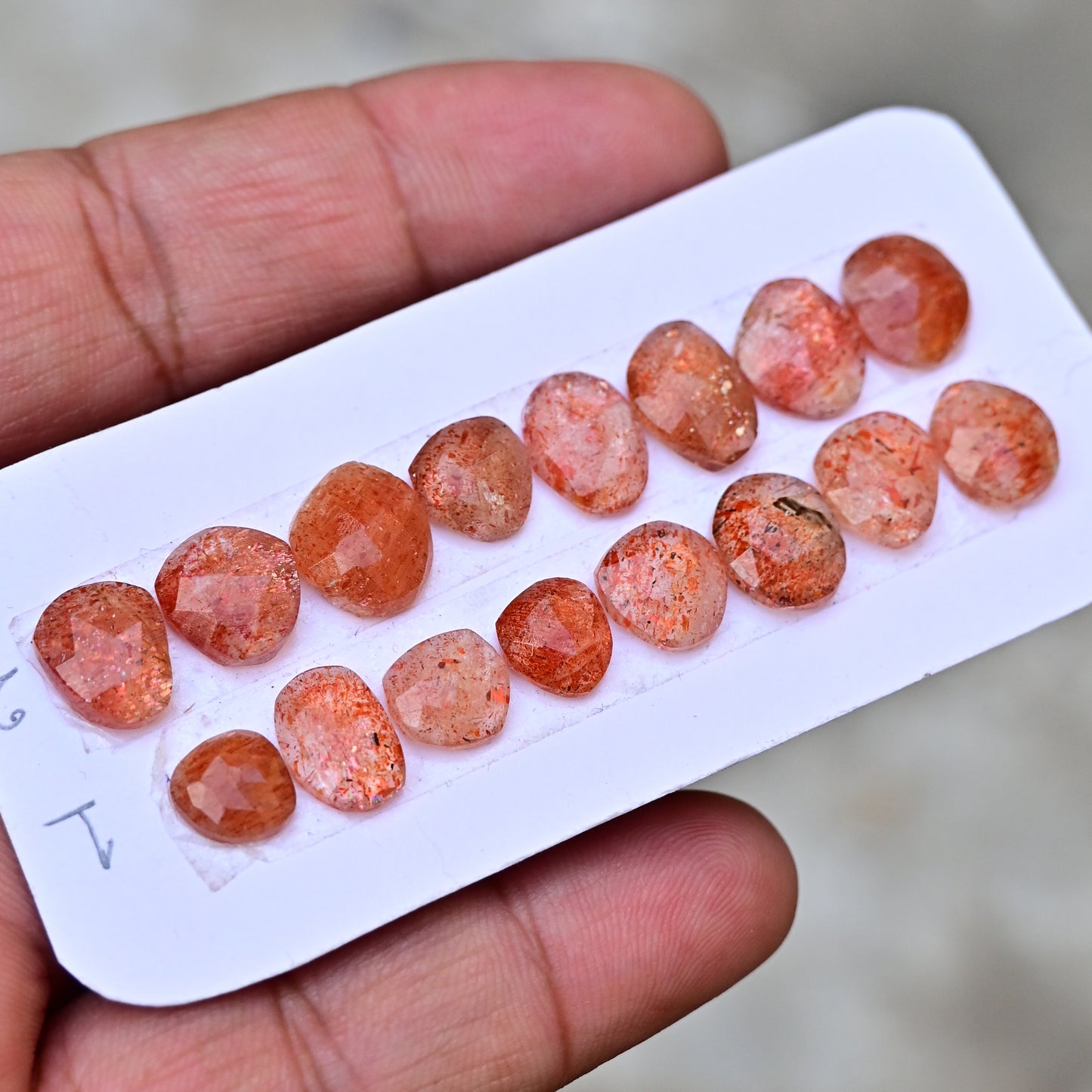 Sunstone Rosecut Cabochon Free Form Shape 7mm - 12mm AA Grade Strip -Total 8 Pcs in one strip