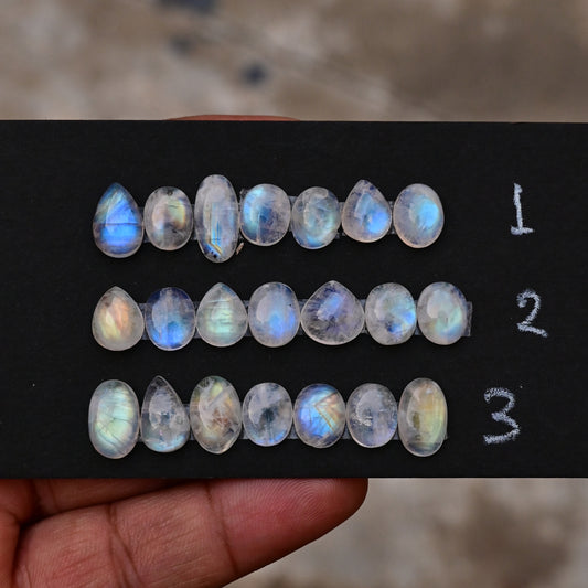 Rainbow Moonstone Smooth Cabochon 7mm - 14mm Mix Shape AA Grade Gemstone Strip -Total 7 Pcs in One Strip