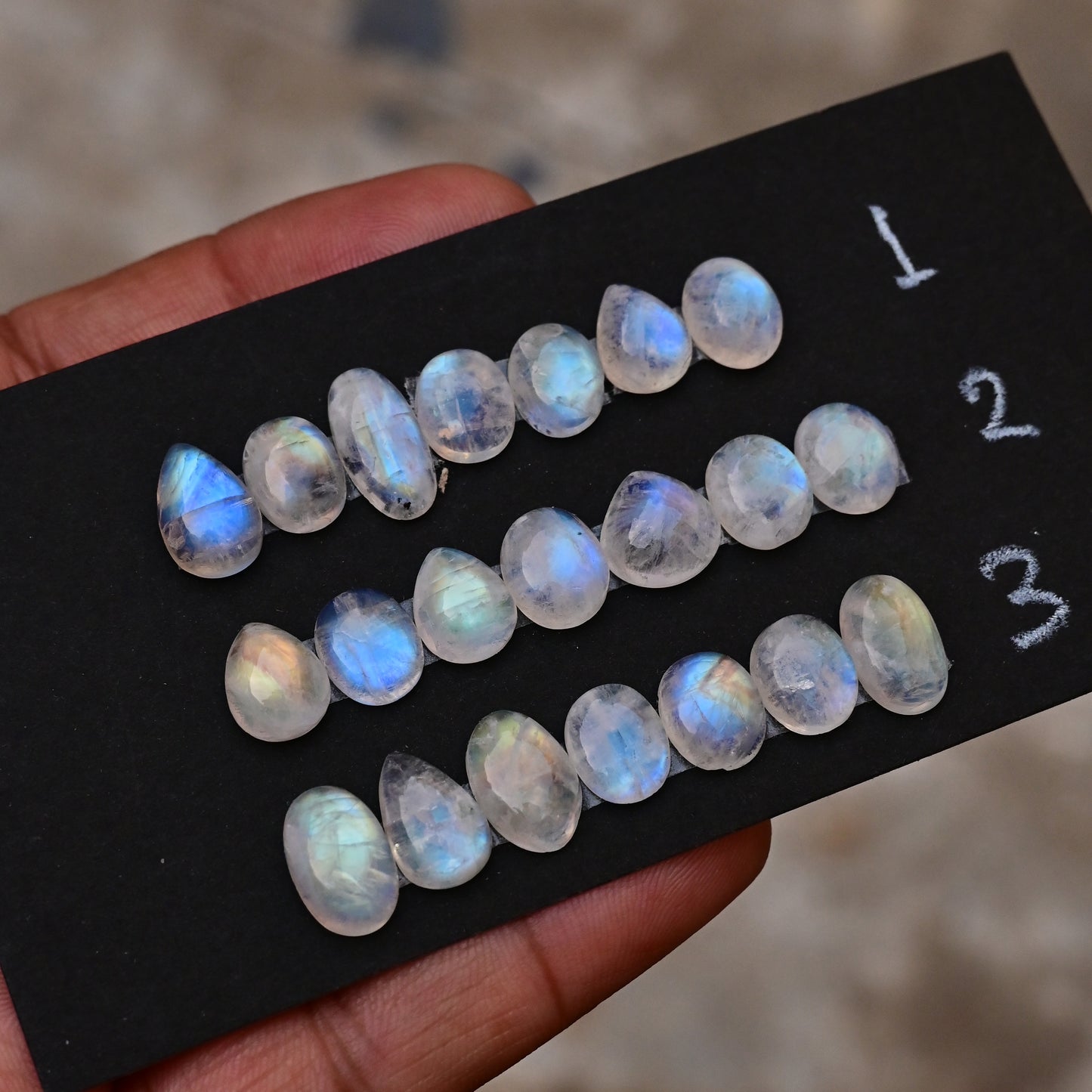 Rainbow Moonstone Smooth Cabochon 7mm - 14mm Mix Shape AA Grade Gemstone Strip -Total 7 Pcs in One Strip