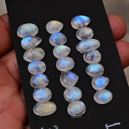 Rainbow Moonstone Smooth Cabochon 7mm - 14mm Mix Shape AA Grade Gemstone Strip -Total 7 Pcs in One Strip