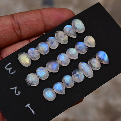 Rainbow Moonstone Smooth Cabochon 7mm - 14mm Mix Shape AA Grade Gemstone Strip -Total 7 Pcs in One Strip