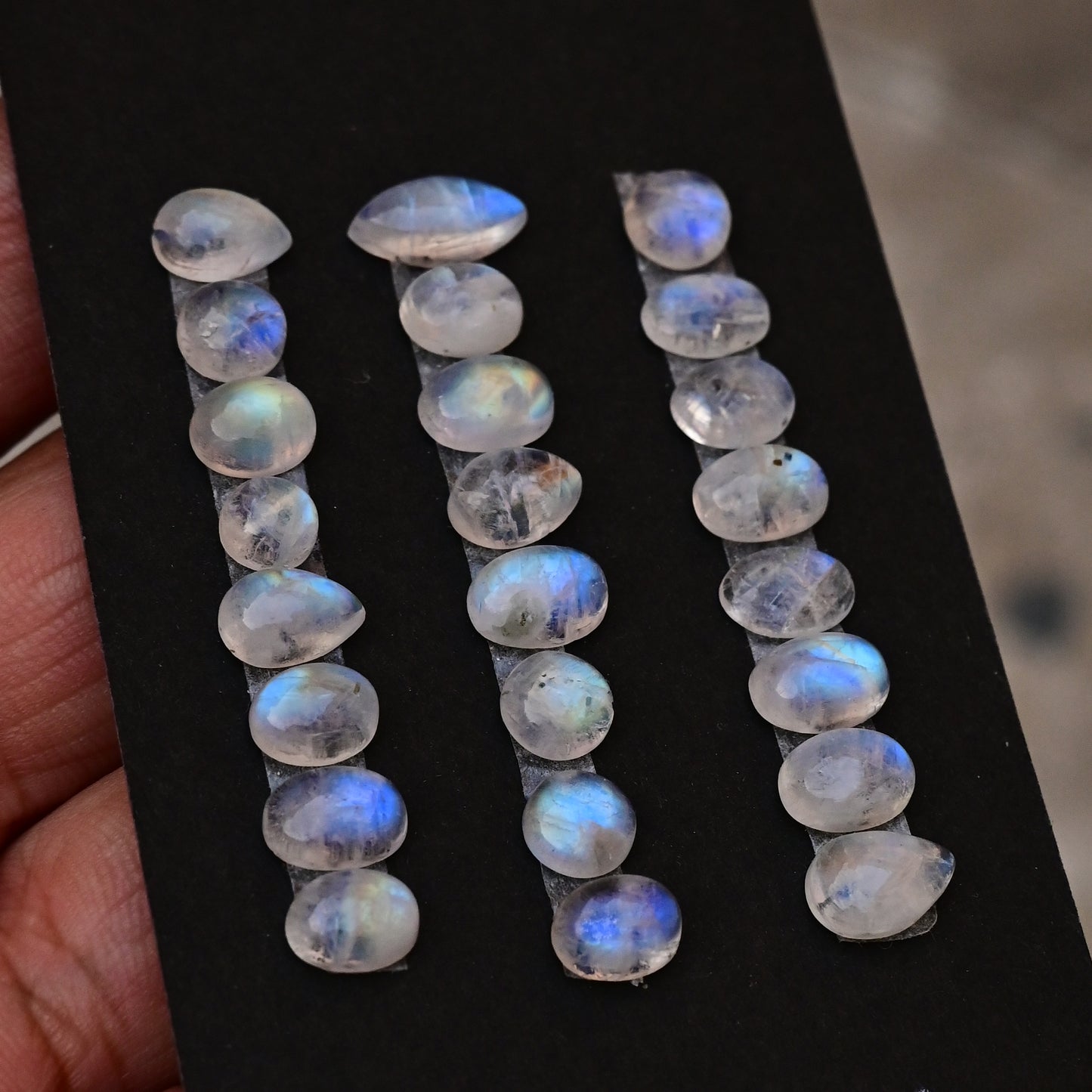 Rainbow Moonstone Smooth Cabochon 6mm - 12mm Mix Shape AA Grade Gemstone Strip -Total 8 Pcs in One Strip