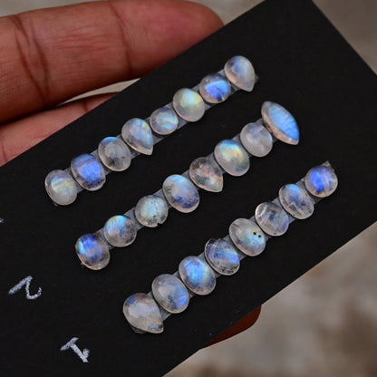 Rainbow Moonstone Smooth Cabochon 6mm - 12mm Mix Shape AA Grade Gemstone Strip -Total 8 Pcs in One Strip