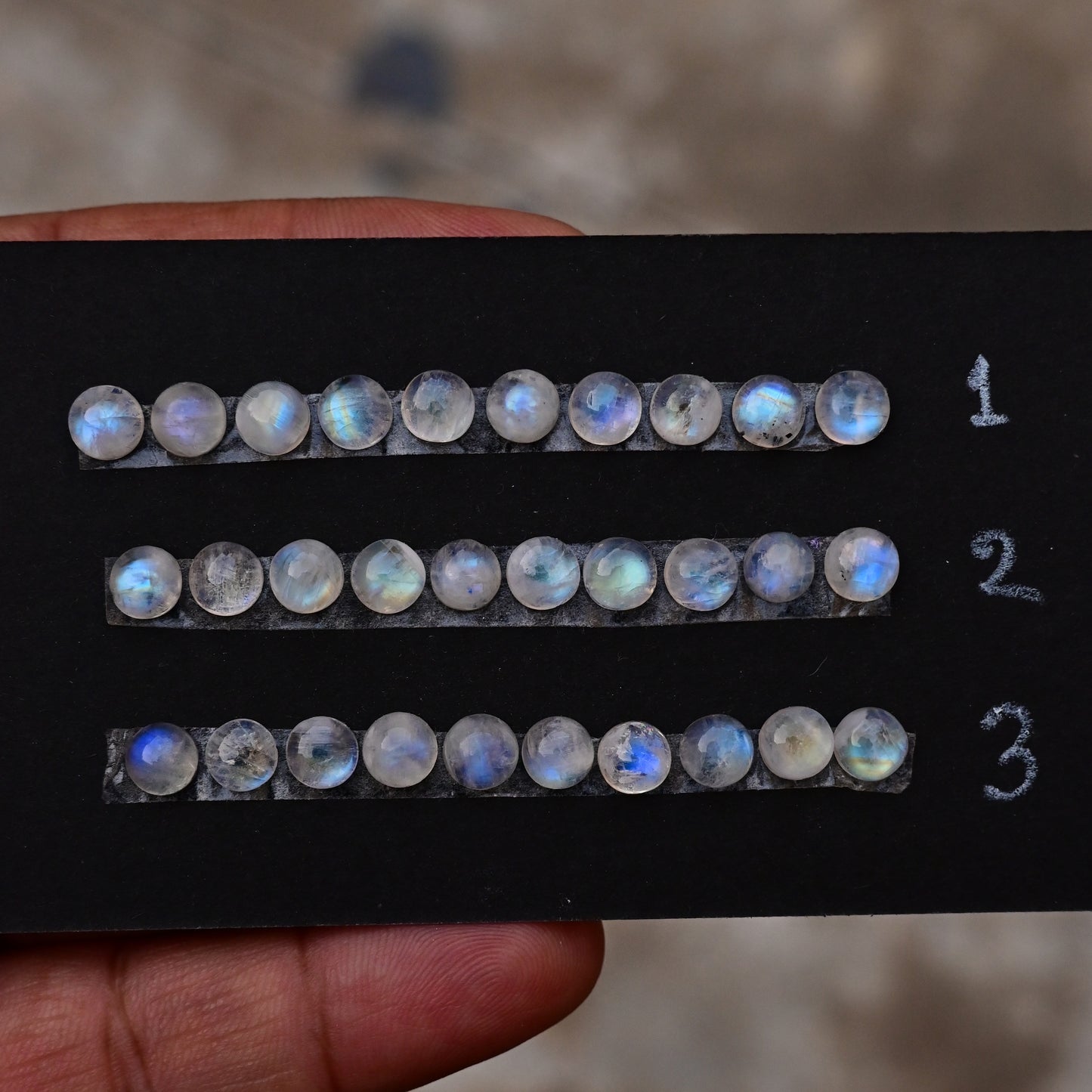 Rainbow Moonstone Smooth Cabochon 6x6mm Round Shape AA Grade Gemstone Strip -Total 10 Pcs in One Strip