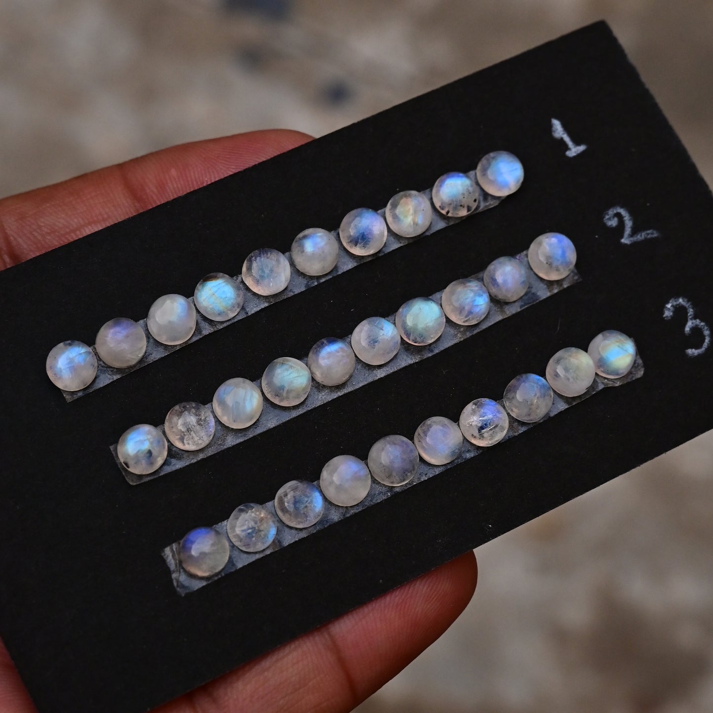 Rainbow Moonstone Smooth Cabochon 6x6mm Round Shape AA Grade Gemstone Strip -Total 10 Pcs in One Strip