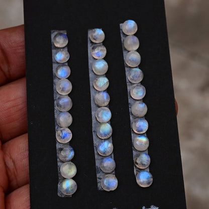 Rainbow Moonstone Smooth Cabochon 6x6mm Round Shape AA Grade Gemstone Strip -Total 10 Pcs in One Strip