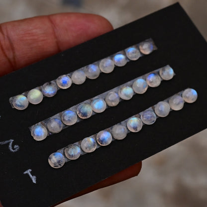 Rainbow Moonstone Smooth Cabochon 6x6mm Round Shape AA Grade Gemstone Strip -Total 10 Pcs in One Strip