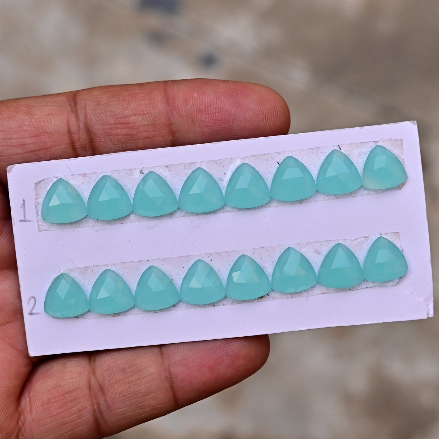 Aqua Chalcedony Rose Cut Trillian Shape 10x10mm AA Grade Gemstone loose Strip Set -Total 8 Pcs in one strip