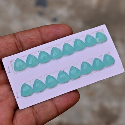 Aqua Chalcedony Rose Cut Trillian Shape 10x10mm AA Grade Gemstone loose Strip Set -Total 8 Pcs in one strip