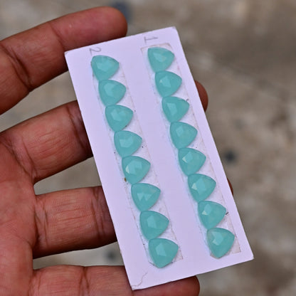 Aqua Chalcedony Rose Cut Trillian Shape 10x10mm AA Grade Gemstone loose Strip Set -Total 8 Pcs in one strip