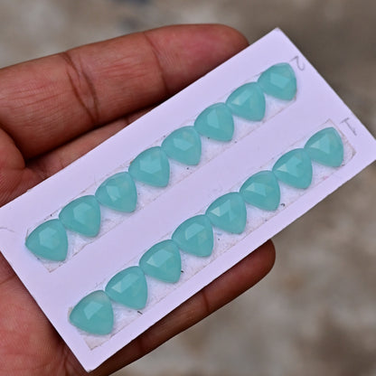 Aqua Chalcedony Rose Cut Trillian Shape 10x10mm AA Grade Gemstone loose Strip Set -Total 8 Pcs in one strip