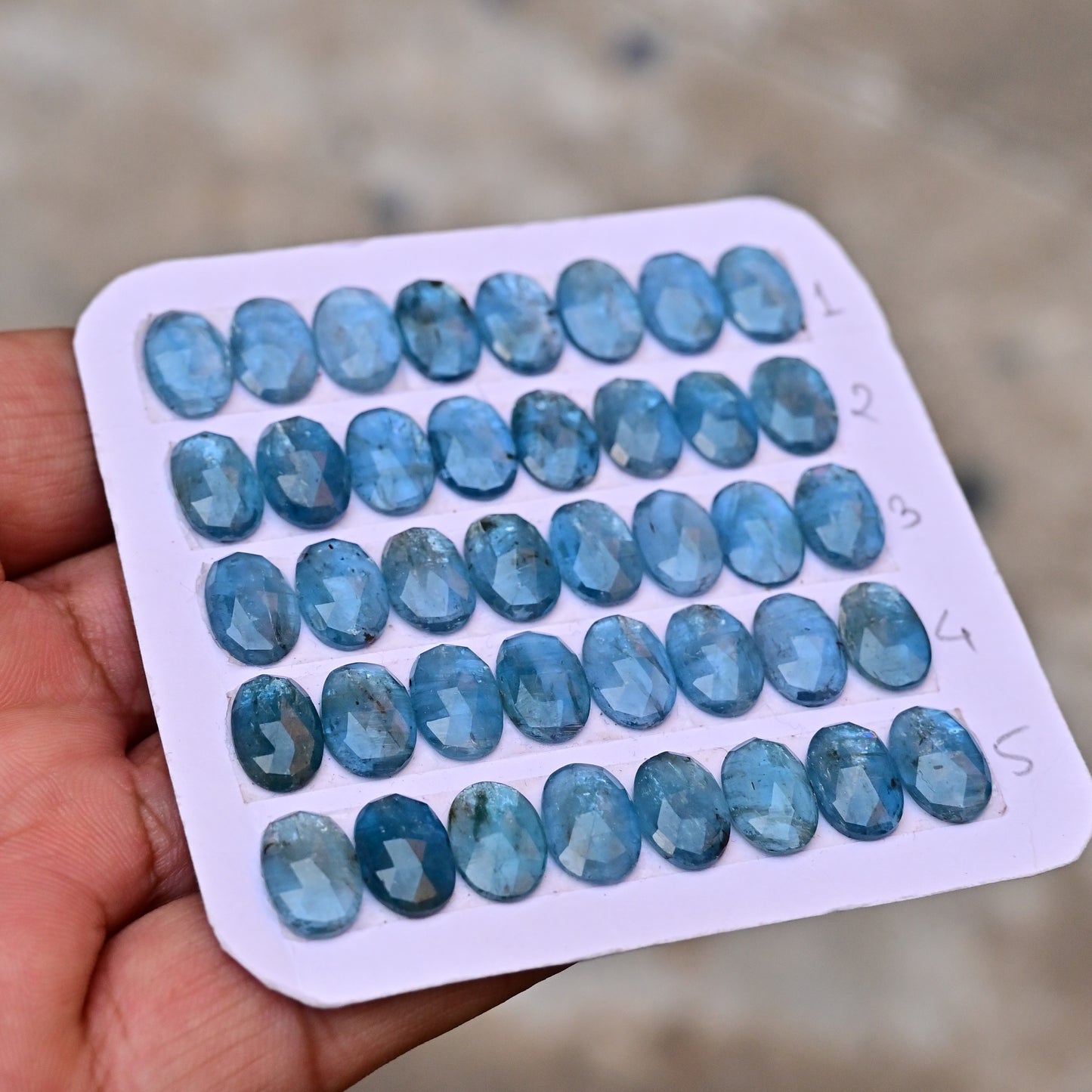 Aqua Kyanite Rose Cut Cabochon Oval Shape 8x12mm Grade Gemstone Strip - Total 8 Pcs in Strip