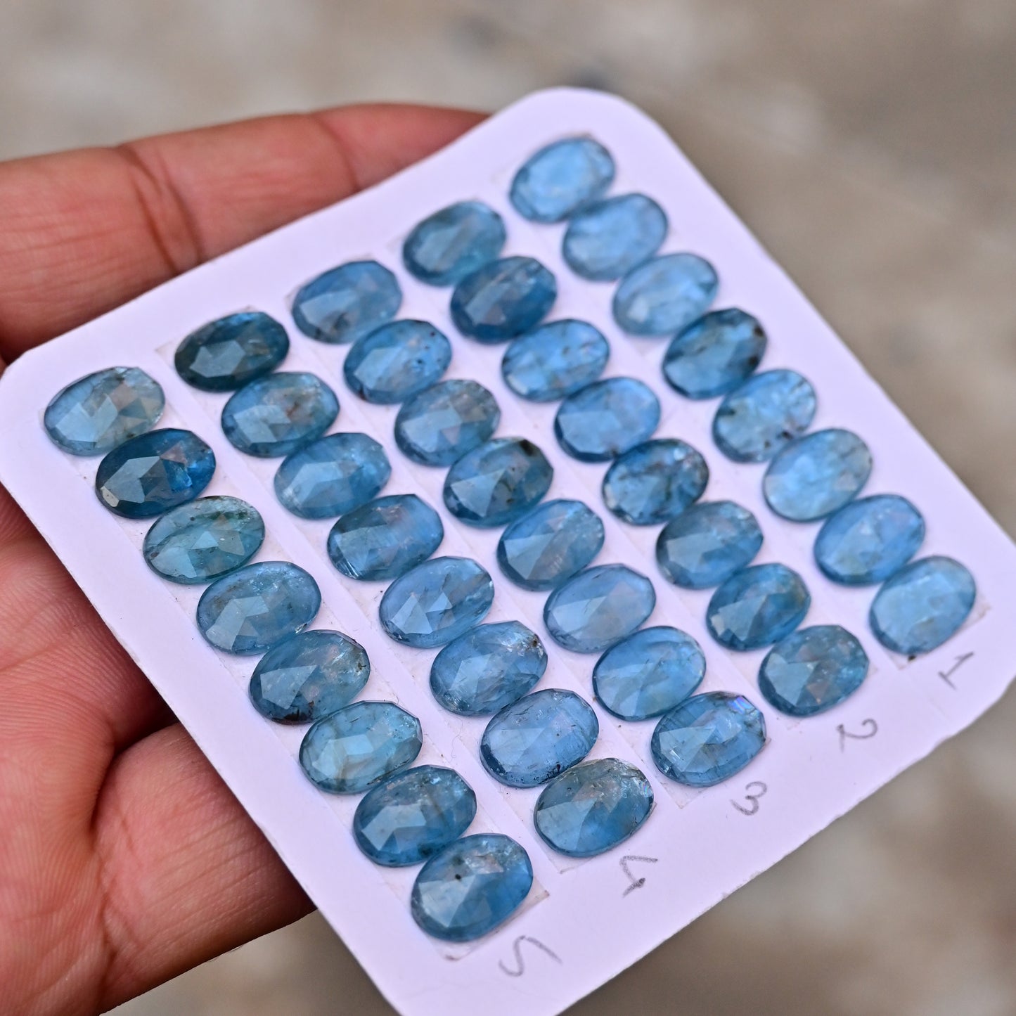 Aqua Kyanite Rose Cut Cabochon Oval Shape 8x12mm Grade Gemstone Strip - Total 8 Pcs in Strip