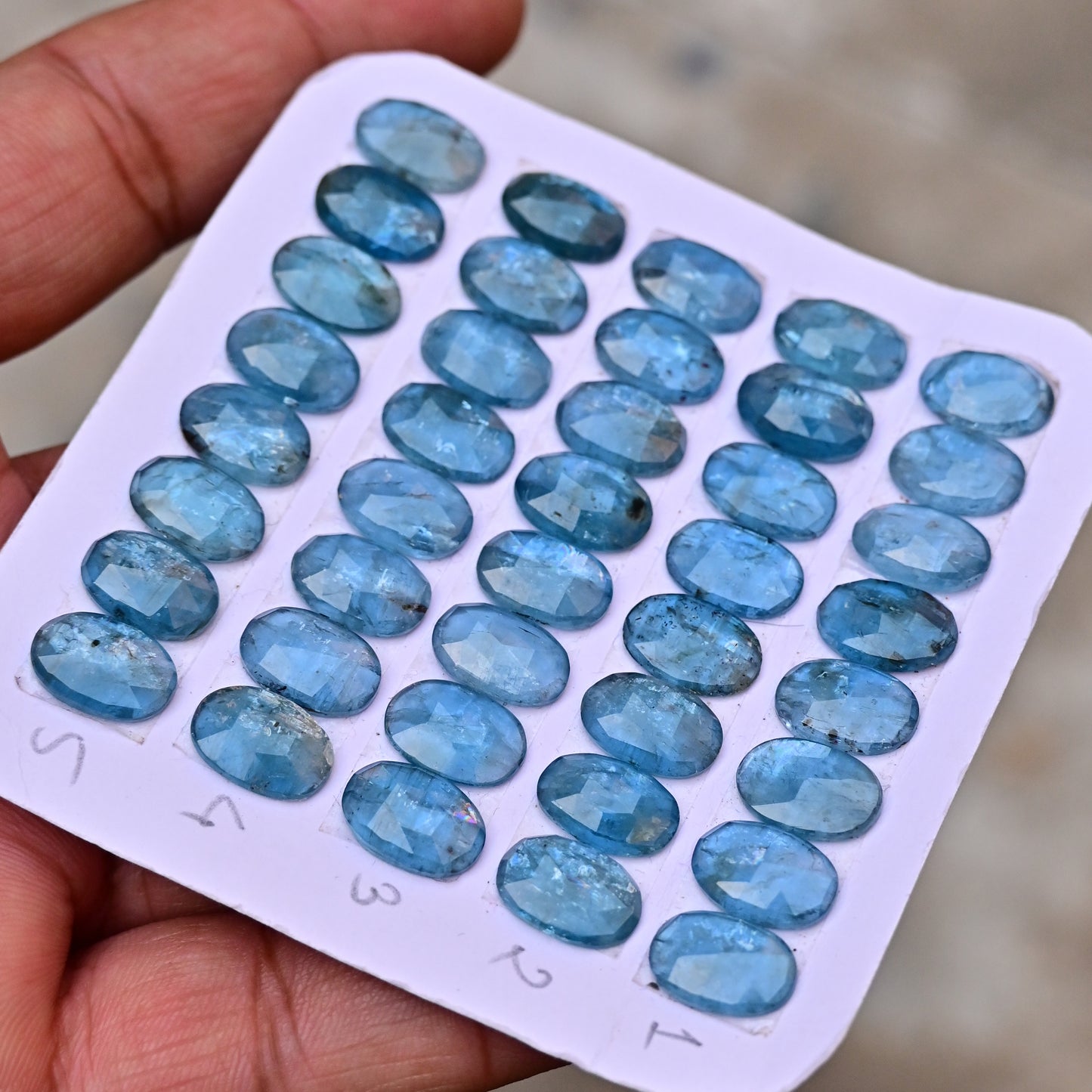 Aqua Kyanite Rose Cut Cabochon Oval Shape 8x12mm Grade Gemstone Strip - Total 8 Pcs in Strip