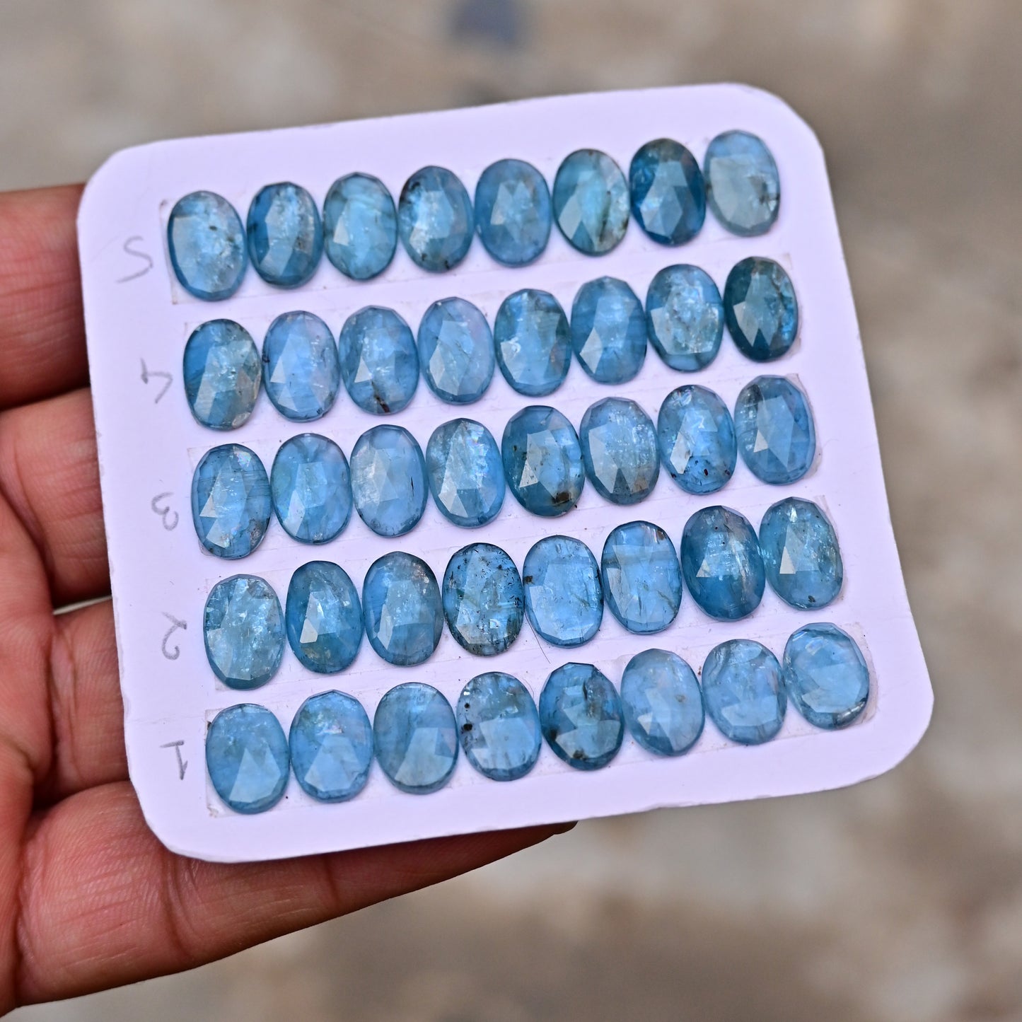 Aqua Kyanite Rose Cut Cabochon Oval Shape 8x12mm Grade Gemstone Strip - Total 8 Pcs in Strip