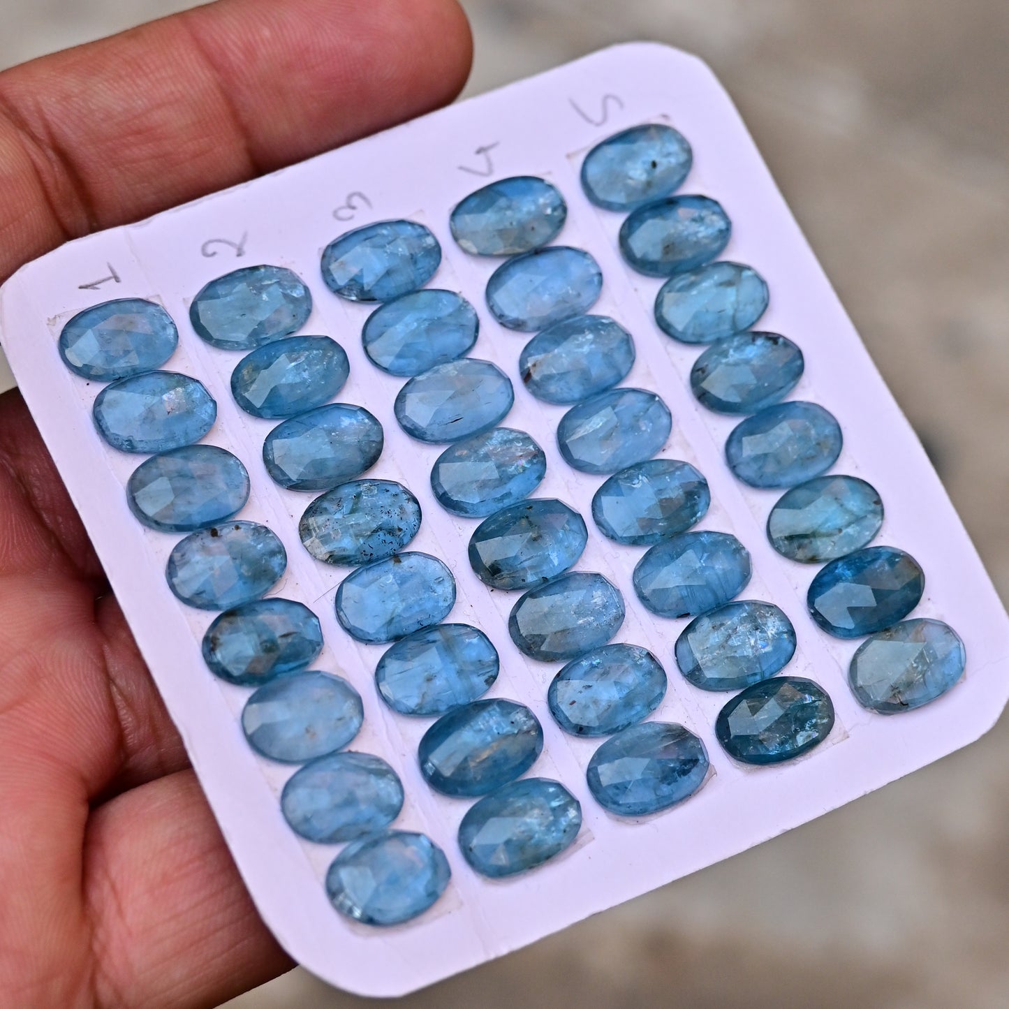 Aqua Kyanite Rose Cut Cabochon Oval Shape 8x12mm Grade Gemstone Strip - Total 8 Pcs in Strip