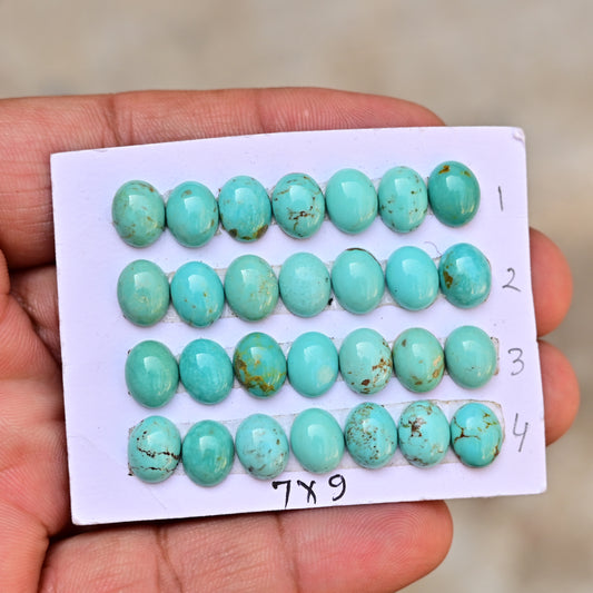 Loose Strip Of Kingman Turquoise Rosecut Oval shape 7x9mm AA Grade Strip Set -Total 7 Pcs in one strip