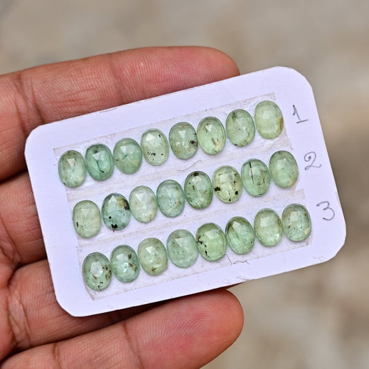 Green Kyanite Rose Cut Cabochon Oval Shape 8x12mm - 9x13mm Grade Gemstone Strip - Total 8 Pcs in Strip