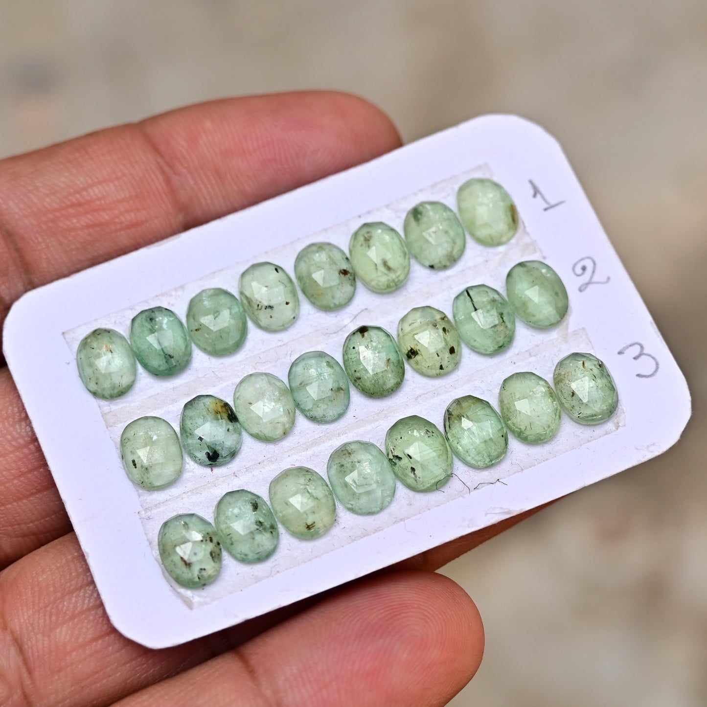 Green Kyanite Rose Cut Cabochon Oval Shape 8x12mm - 9x13mm Grade Gemstone Strip - Total 8 Pcs in Strip