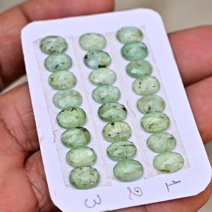 Green Kyanite Rose Cut Cabochon Oval Shape 8x12mm - 9x13mm Grade Gemstone Strip - Total 8 Pcs in Strip