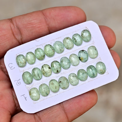 Green Kyanite Rose Cut Cabochon Oval Shape 8x12mm - 9x13mm Grade Gemstone Strip - Total 8 Pcs in Strip