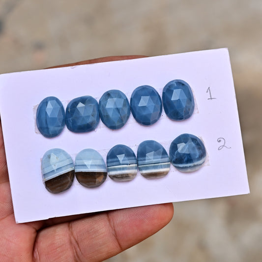 Owyhee Blue Opal Faceted Rose Cut 12x16mm - 13x17mm  Freeform Shape AA Grade Gemstone Strip -Total 5 Pcs in one