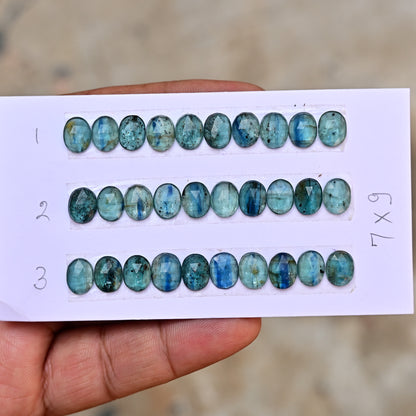 Emerald Green Kyanite Rose Cut Cabochon Oval Shape 7x9mm AA Grade Gemstone Strip - Total 10 Pcs in Strip