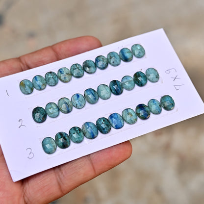 Emerald Green Kyanite Rose Cut Cabochon Oval Shape 7x9mm AA Grade Gemstone Strip - Total 10 Pcs in Strip