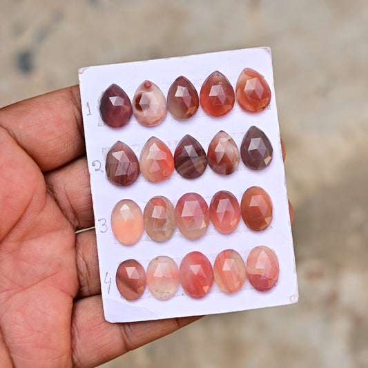 Juego de piedras preciosas de grado AA con corte en rosa de ágata de Botswana (3 piezas en total)