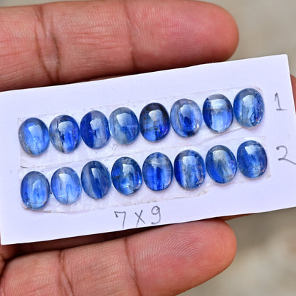 Blue Kyanite Smooth Cabochon Oval Shape 7x9mm Grade Gemstone Strip - Total 8 Pcs in Strip