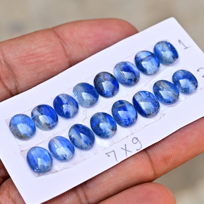 Blue Kyanite Smooth Cabochon Oval Shape 7x9mm Grade Gemstone Strip - Total 8 Pcs in Strip