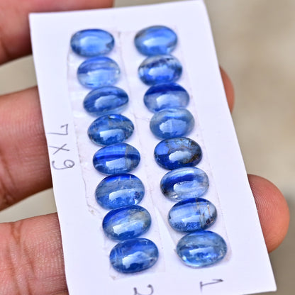 Blue Kyanite Smooth Cabochon Oval Shape 7x9mm Grade Gemstone Strip - Total 8 Pcs in Strip