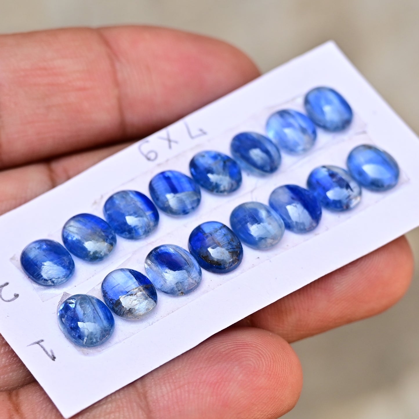 Blue Kyanite Smooth Cabochon Oval Shape 7x9mm Grade Gemstone Strip - Total 8 Pcs in Strip