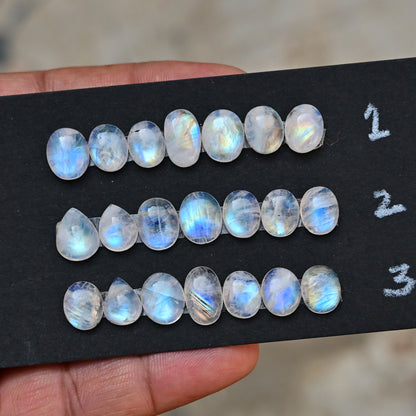 Rainbow Moonstone Smooth Cabochon 8mm - 12mm Mix Shape AA Grade Gemstone Strip -Total 7 Pcs in One Strip