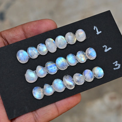 Rainbow Moonstone Smooth Cabochon 8mm - 12mm Mix Shape AA Grade Gemstone Strip -Total 7 Pcs in One Strip