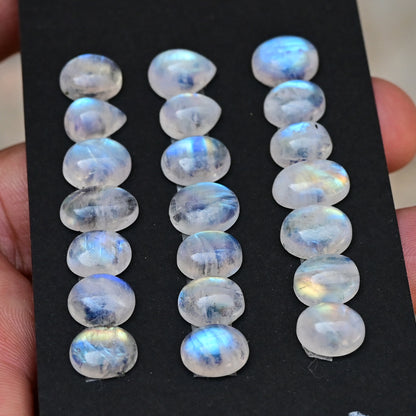 Rainbow Moonstone Smooth Cabochon 8mm - 12mm Mix Shape AA Grade Gemstone Strip -Total 7 Pcs in One Strip