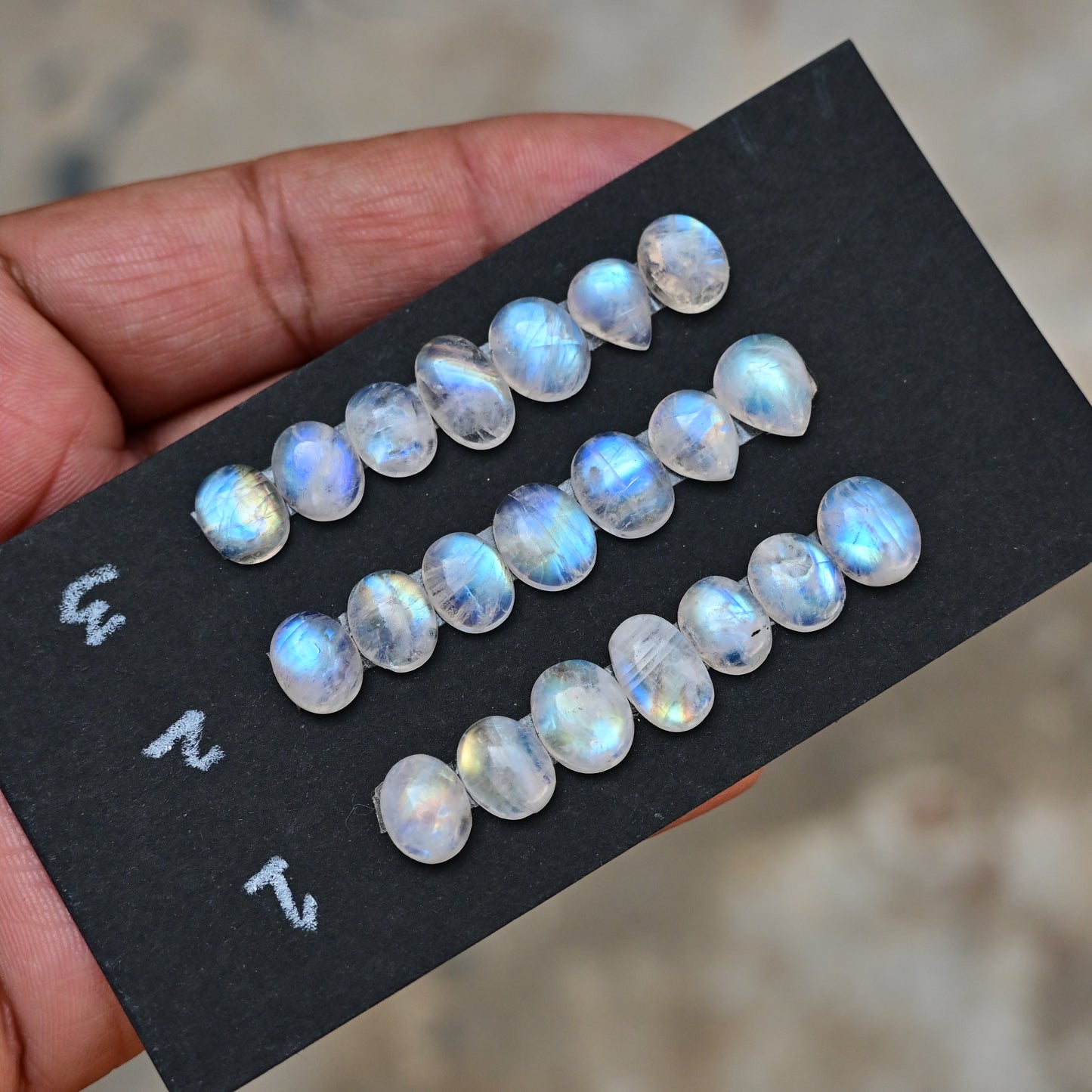 Rainbow Moonstone Smooth Cabochon 8mm - 12mm Mix Shape AA Grade Gemstone Strip -Total 7 Pcs in One Strip