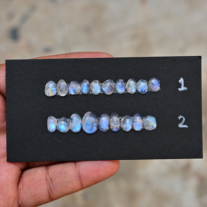 Rainbow Moonstone Rosecut Cabochon 6mm - 12mm Mix Shape AA Grade Gemstone Strip -Total 10 Pcs in One Strip