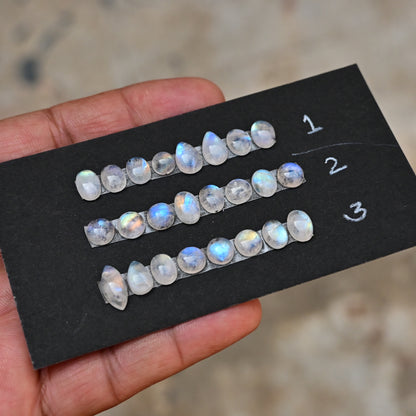 Rainbow Moonstone Smooth Cabochon 6mm - 12mm Mix Shape AA Grade Gemstone Strip -Total 8 Pcs in One Strip