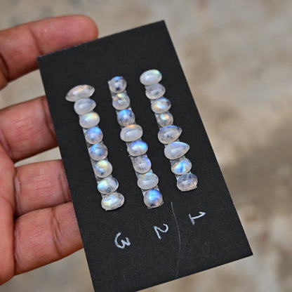 Rainbow Moonstone Smooth Cabochon 6mm - 12mm Mix Shape AA Grade Gemstone Strip -Total 8 Pcs in One Strip