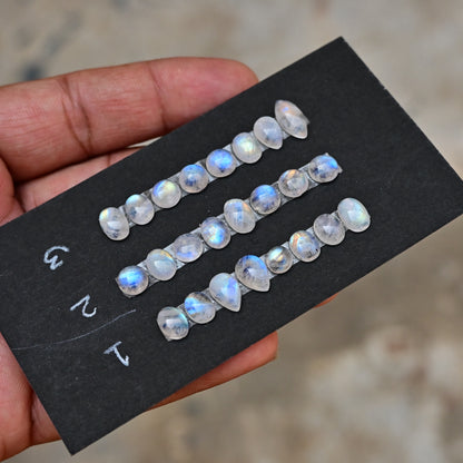 Rainbow Moonstone Smooth Cabochon 6mm - 12mm Mix Shape AA Grade Gemstone Strip -Total 8 Pcs in One Strip