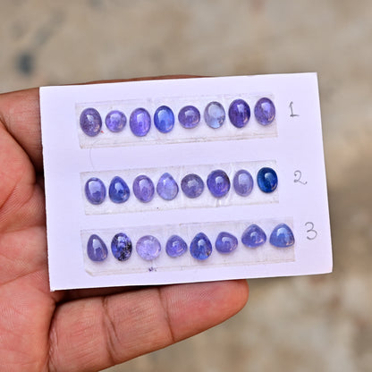 Tanzanite Cabochon 6x8mm - 7x7mm Mix Shape AA Grade Gemstone Strip - Total 8 Pcs in one strip