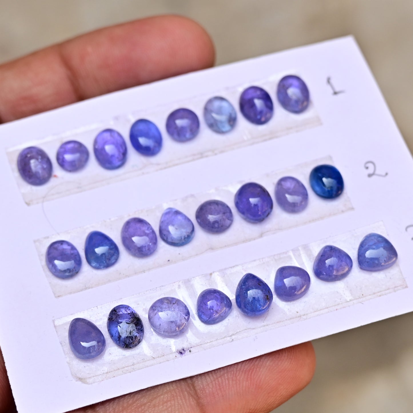 Tanzanite Cabochon 6x8mm - 7x7mm Mix Shape AA Grade Gemstone Strip - Total 8 Pcs in one strip