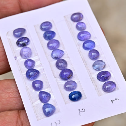 Tanzanite Cabochon 6x8mm - 7x7mm Mix Shape AA Grade Gemstone Strip - Total 8 Pcs in one strip