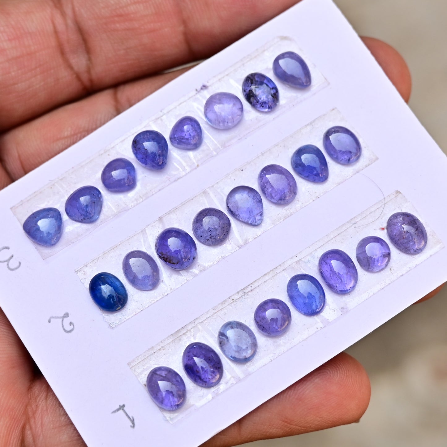 Tanzanite Cabochon 6x8mm - 7x7mm Mix Shape AA Grade Gemstone Strip - Total 8 Pcs in one strip